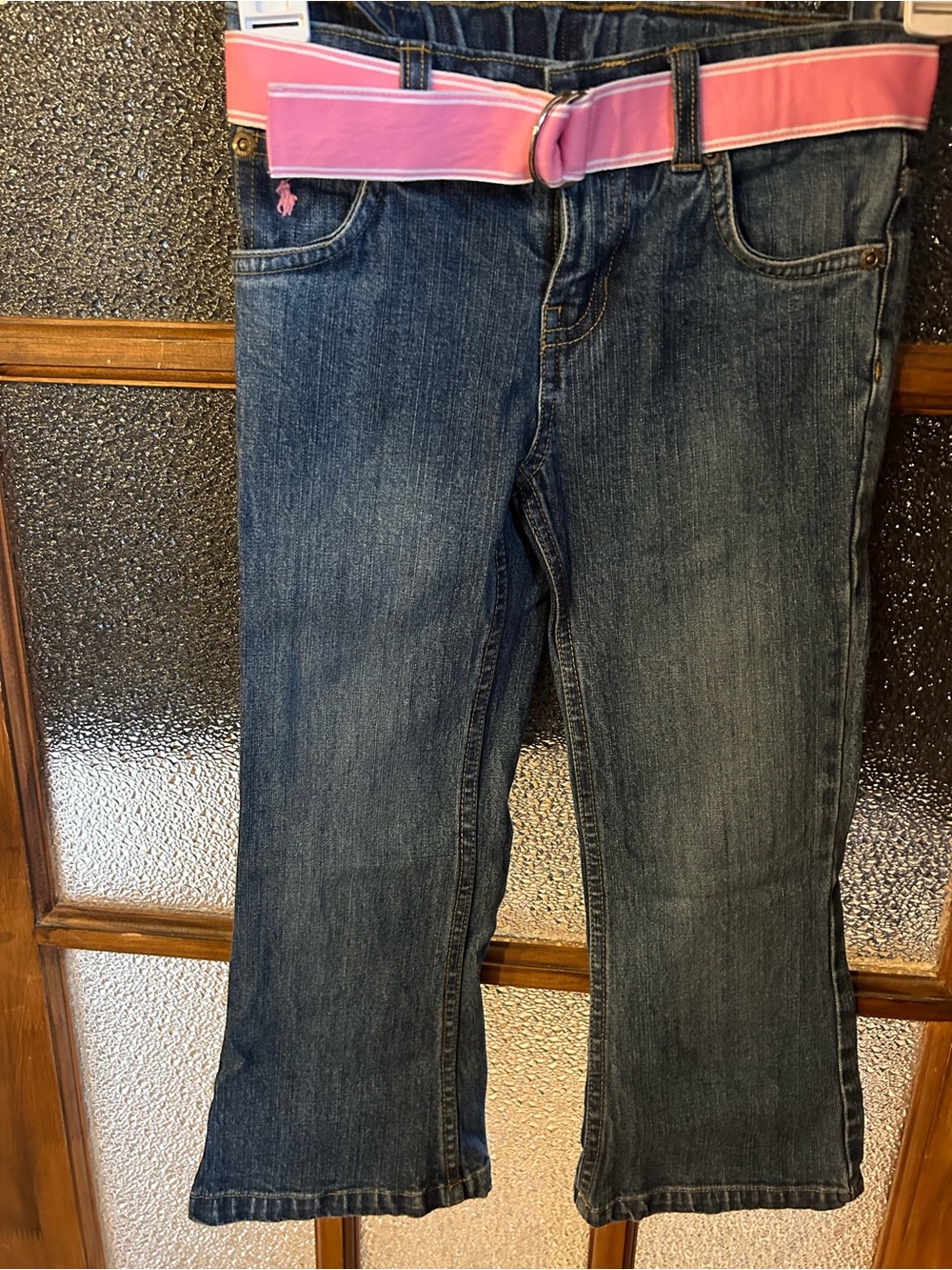 Ralph Lauren Blue Denim Boot Cut Jeans with Pink Belt